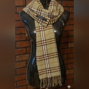 Burberry London 100% Cashmere Scarf Made in England Classic Check Fringe 12x57